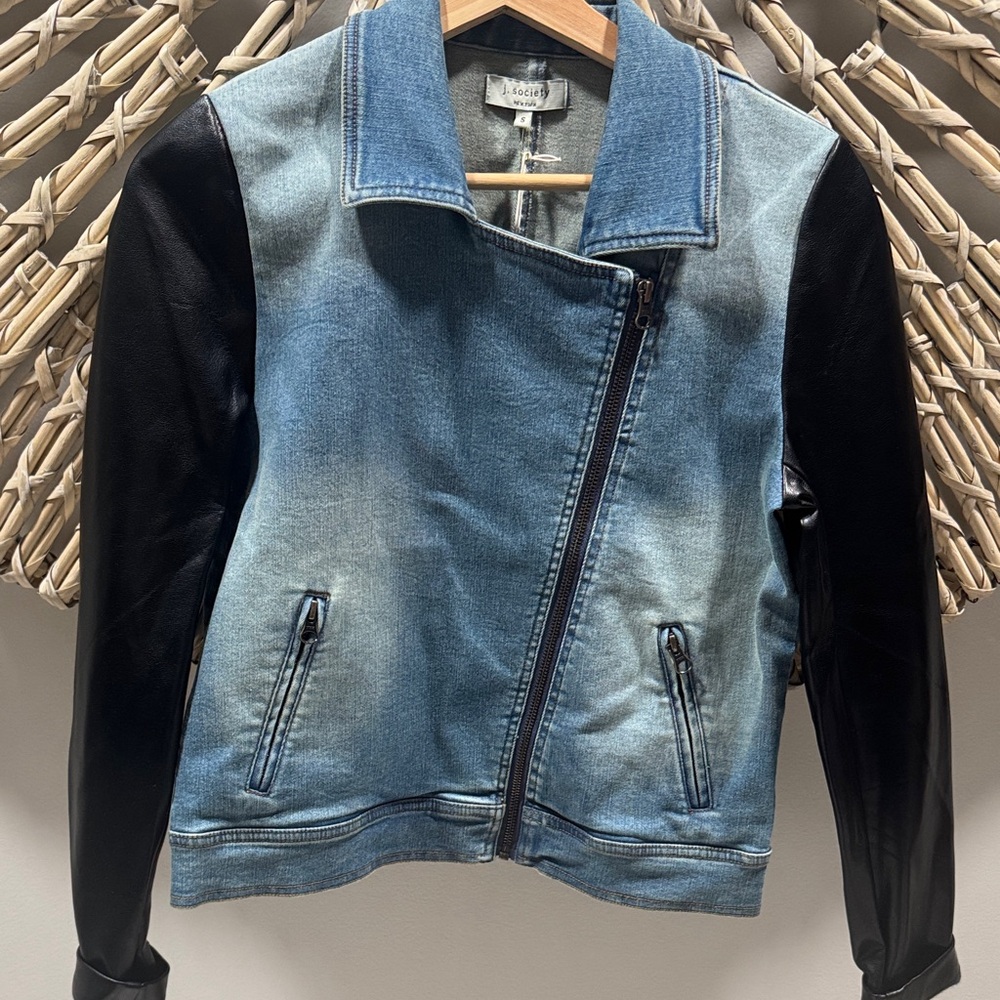 Vince Blue Denim Jacket with Black Sleeves